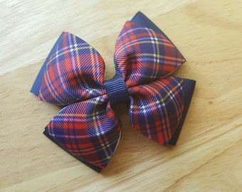 Red and Navy Blue Plaid Hair Bow, School Uniform Plaid Bow, Back to School Uniform, School bows for Girls