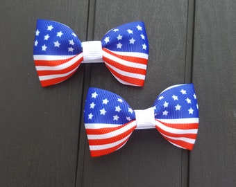 American Flag Bow Set // 4th of July Hair Bow, Patriotic Hair Clip, USA hair clip Set of Two Bows
