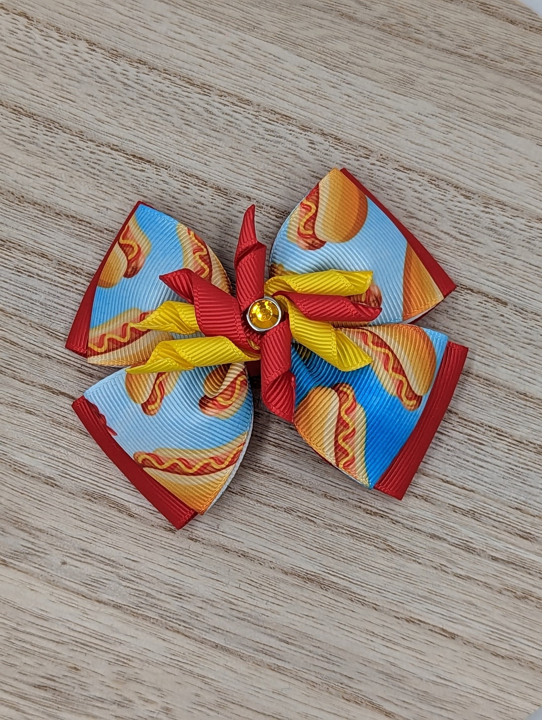 Hot Dog Hair Bow, Summer Bow, Picnic Hair Accessories, Ballpark Hair