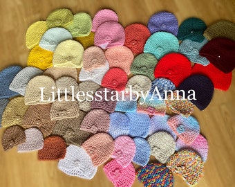 Preemie,Hospital hats Micro,Small Baby handmade crochet 56  colours ,2styles Beanie&Turban  6 sizes from micro baby to 3-6 months