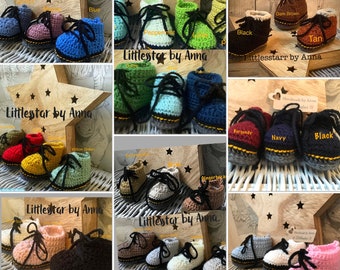 Handmade Baby Boots Crochet Doc Martins 50 colours 6 sizes from Preemie  baby- 9-12 month