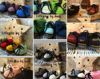 Crochet Baby Doc Martins 40 colours 4 sizes from small baby- 6-9m