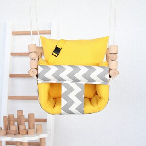 Baby Swing, Fast Shipping, Handmade Swing, İndoor Swing, Wooden Swing, Fabric, Toddler Swing, Highchair Swing, Pillows Boho Nursery Room