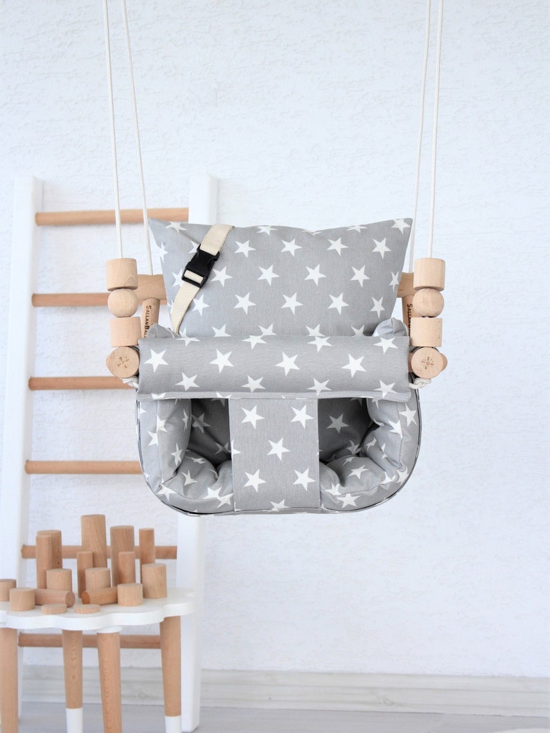 Baby Swing, Fast Shipping, Handmade Swing, İndoor and Outdoor Swing, Wooden Swing, Fabric, Toddler Swing, Highchair Swing, Pillows, Organic image 1