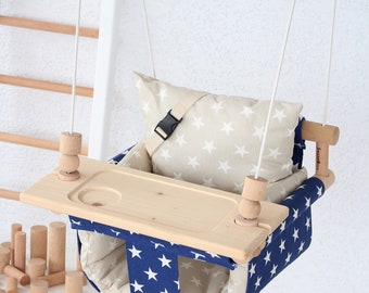 Baby Swing, Fast Shipping Handmade Natural Wooden and Cotton Duck İndorr Outdoor Kids Swing, Kidsroom Decorative and Confortable