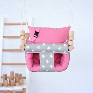 Baby Swing, Fast Shipping, Handmade Natural Wooden and Cotton Kids Swing, Baby Shower Gift, Gift for New Mothers, Highchair Swing, Organic