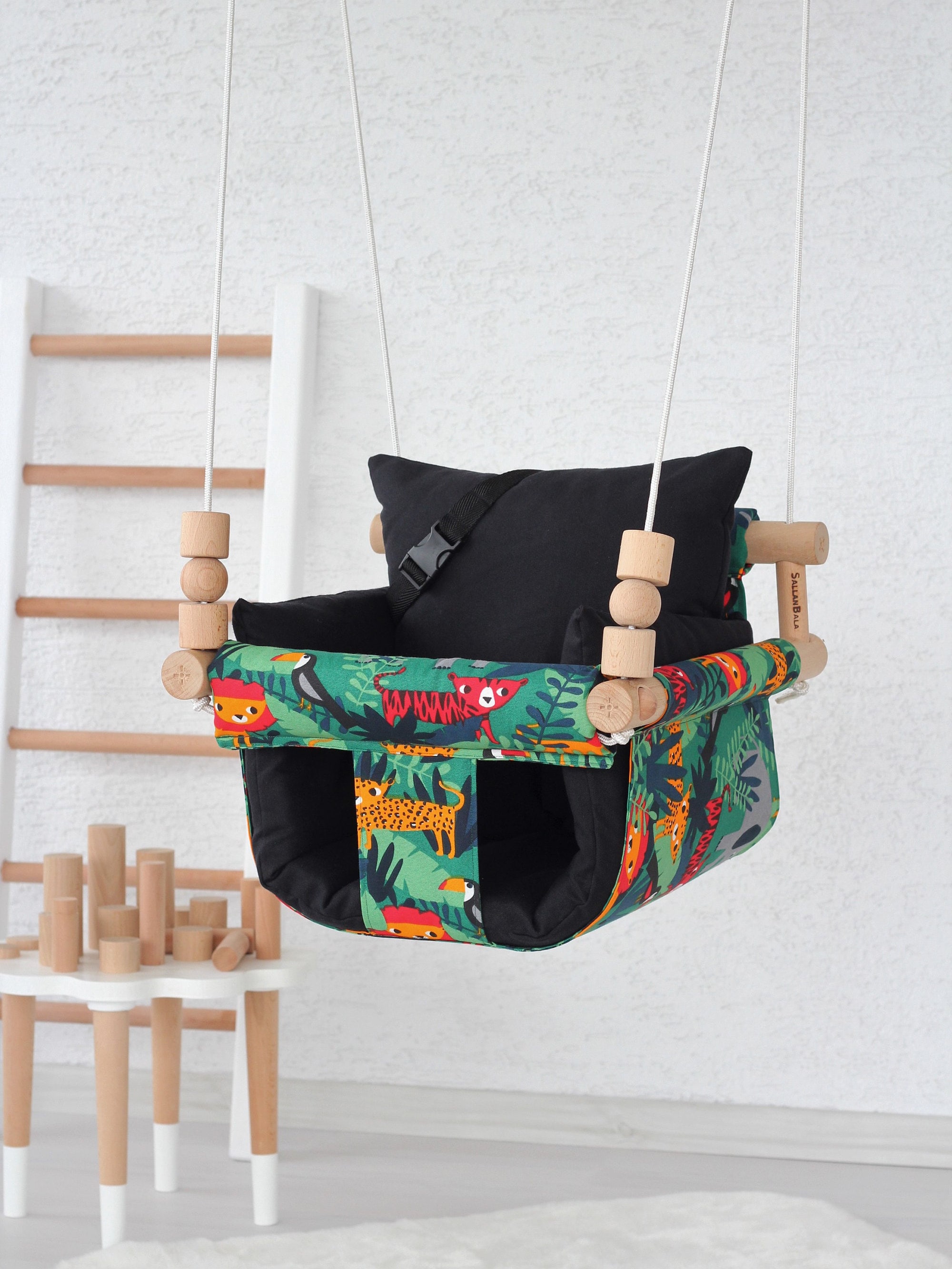Handmade Jungle Print Baby Swing Montessori Highchair Swing