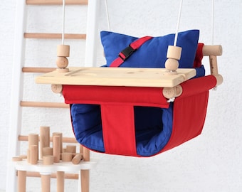 Handmade Cotton Duck Baby Swing: Montessori Wooden Swing with Safety Belt