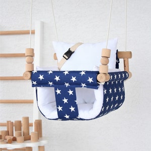 Babyschaukel, schnelle Lieferung Handgemachte Bio-Holz und Baumwolle Montessori Babyschaukel Komfortable Schaukel Hängematte Hochstuhl Sommer Geschenk