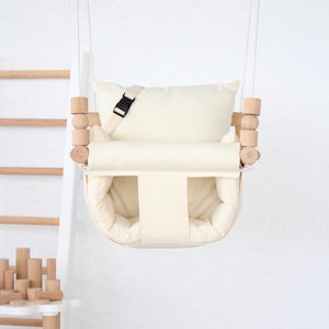 Beige Baby Swing, Fast Shipping, Handmade Swing, Baby Shower , Garden Swing,  Fabric, Toddler Swing, Highchair Swing, Pillows, Organic