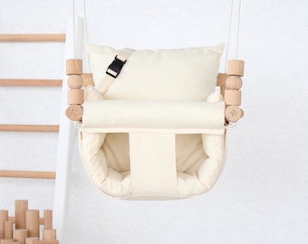 Beige Baby Swing, Fast Shipping, Handmade Swing, Baby Shower , Garden Swing,  Fabric, Toddler Swing, Highchair Swing, Pillows, Organic