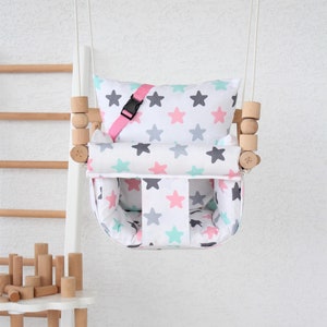 Handmade Baby Swing: Wooden Indoor Swing with Star Pillows