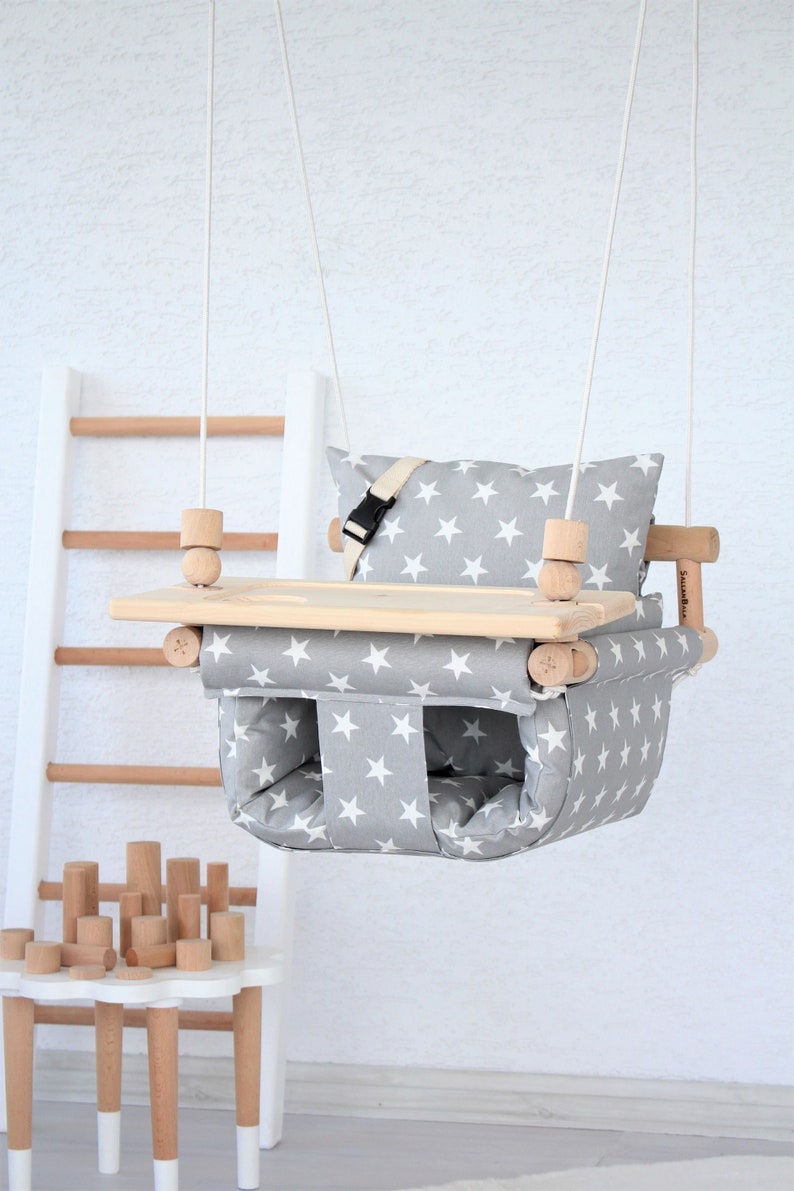 Baby Swing, Fast Shipping, Handmade Swing, İndoor and Outdoor Swing, Wooden Swing, Fabric, Toddler Swing, Highchair Swing, Pillows, Organic image 6