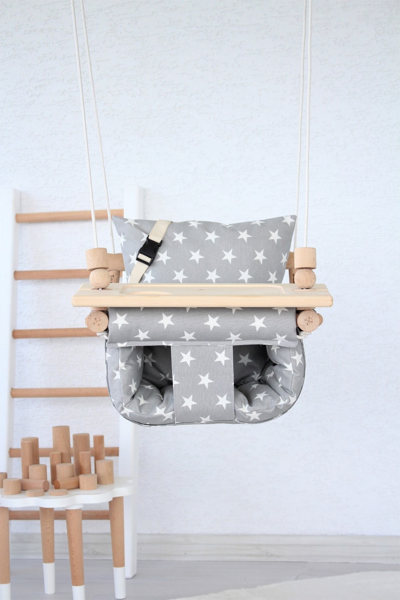 Baby Swing, Fast Shipping, Handmade Swing, İndoor and Outdoor Swing, Wooden Swing, Fabric, Toddler Swing, Highchair Swing, Pillows, Organic image 4