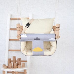 Baby Swing, Fast Shipping, Handmade Swing, İndoor Swing, Wooden Swing, Fabric, Toddler Swing, Highchair Swing, Pillows Boho Nursery Room