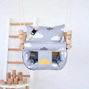 Baby Swing, Fast Shipping, Handmade Swing, İndoor Swing, Wooden Swing, Fabric, Toddler Swing, Highchair Swing, Pillows Boho Nursery Room