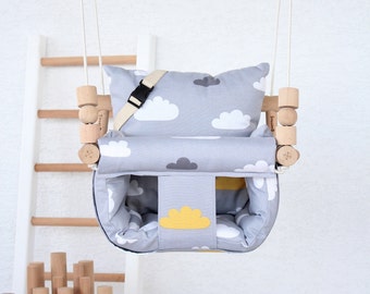 Cloudy Baby Swing: Handmade Wooden Indoor Swing with Pillows