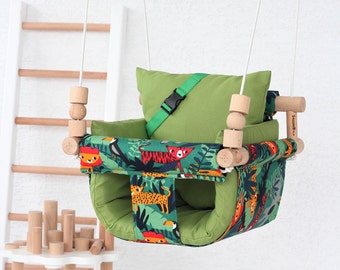 Jungle Baby Swing: Handmade Cotton Duck, Wooden Beads