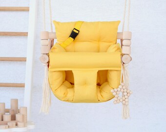 Baby Swing Yellow Quilted Swing,  Handmade Swing, Swing With Pillows, Easy Setup, Funny Swing, Garden Swing, Swing for Baby, Gift for Baby