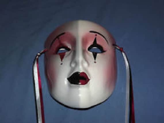 Pierrot Vintage Red Hair Ceramic Theater Mask Deco