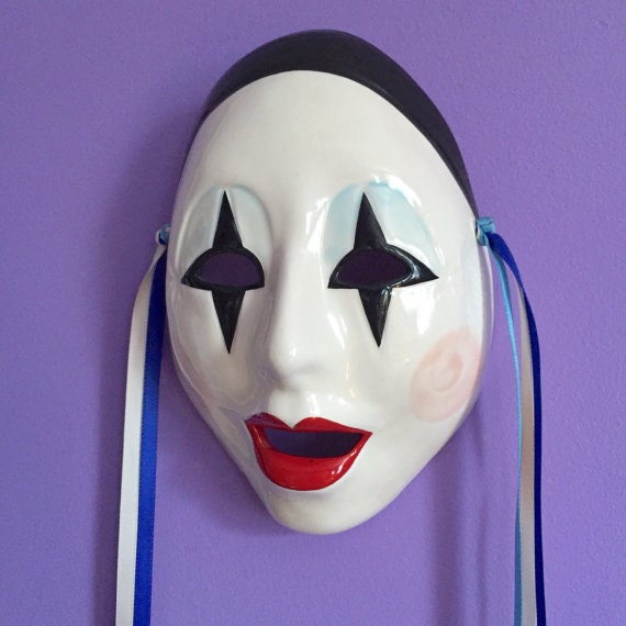 Pierrot Vintage Black Cap Ceramic Theater Mask Dec