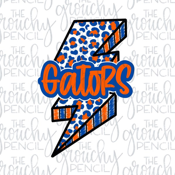 Gators lightning bolt mascot baseball softball basketball football team name graphic PNG sublimation transfer file, custom team name