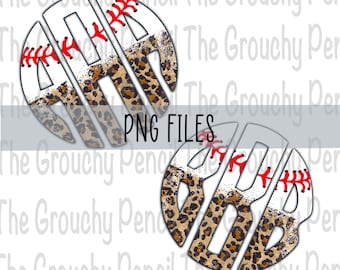 Baseball leopard monogram alphabet PNG file downloads - full alphabet