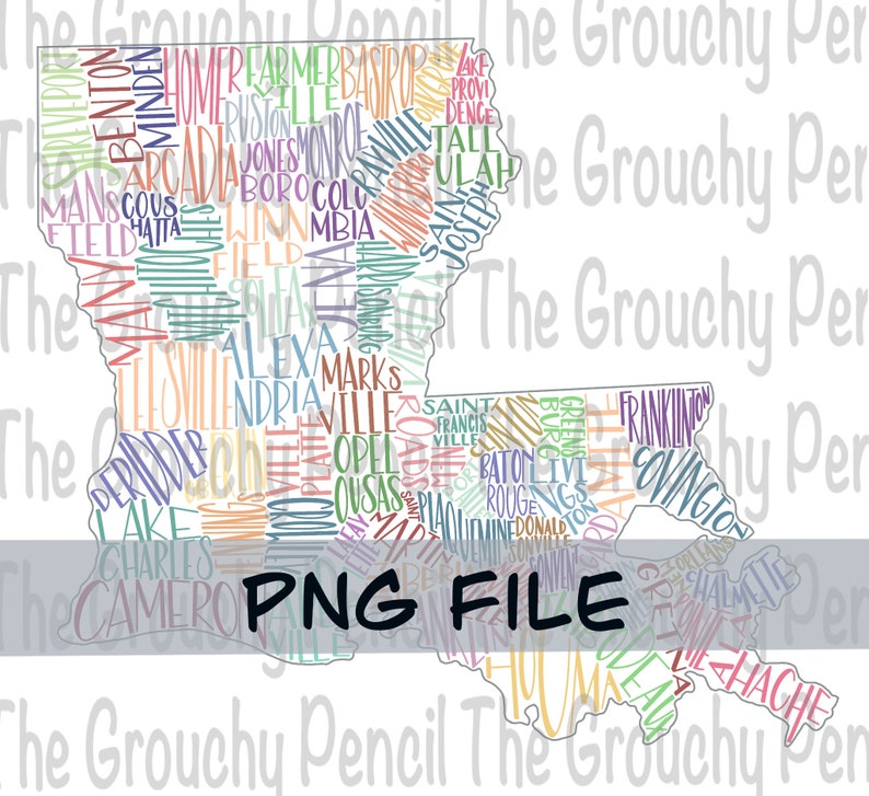 Louisiana Parish Seats PNG File State Map LA Transfer File Etsy