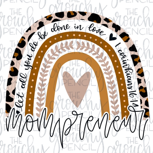 Mompreneur rainbow Handlettered PNG digital download sublimation transfer file, Tshirt design