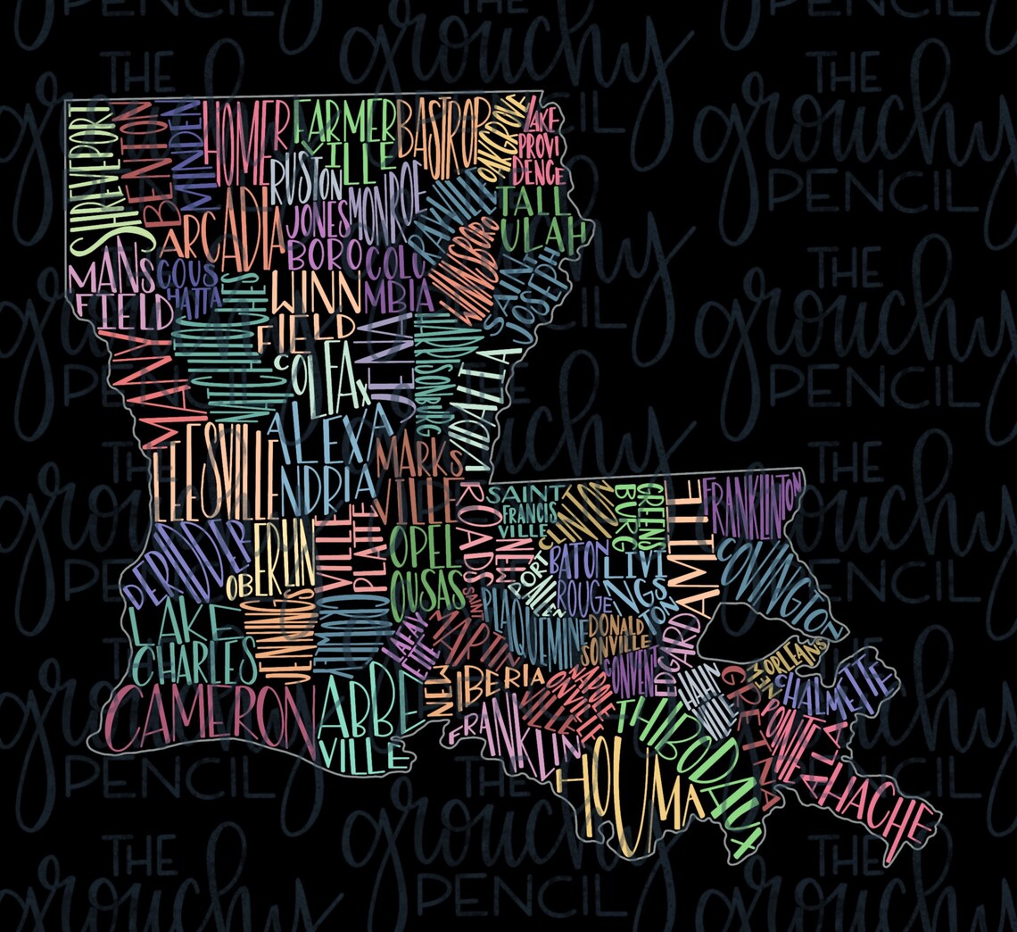 Louisiana Parish Seats PNG File State Map LA Transfer File Etsy