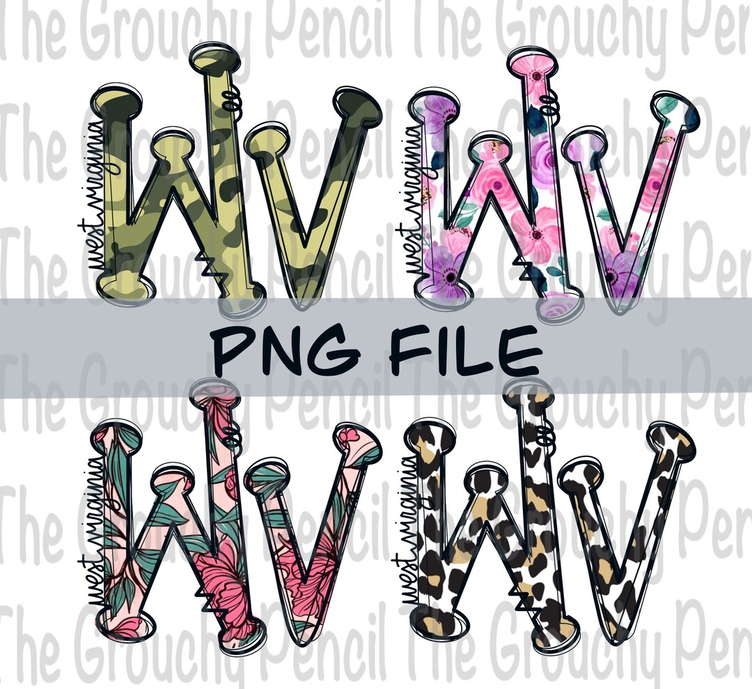 Wv Lettering WV West Virginia Handlettered PNG File Leopard Camouflage Floral ...