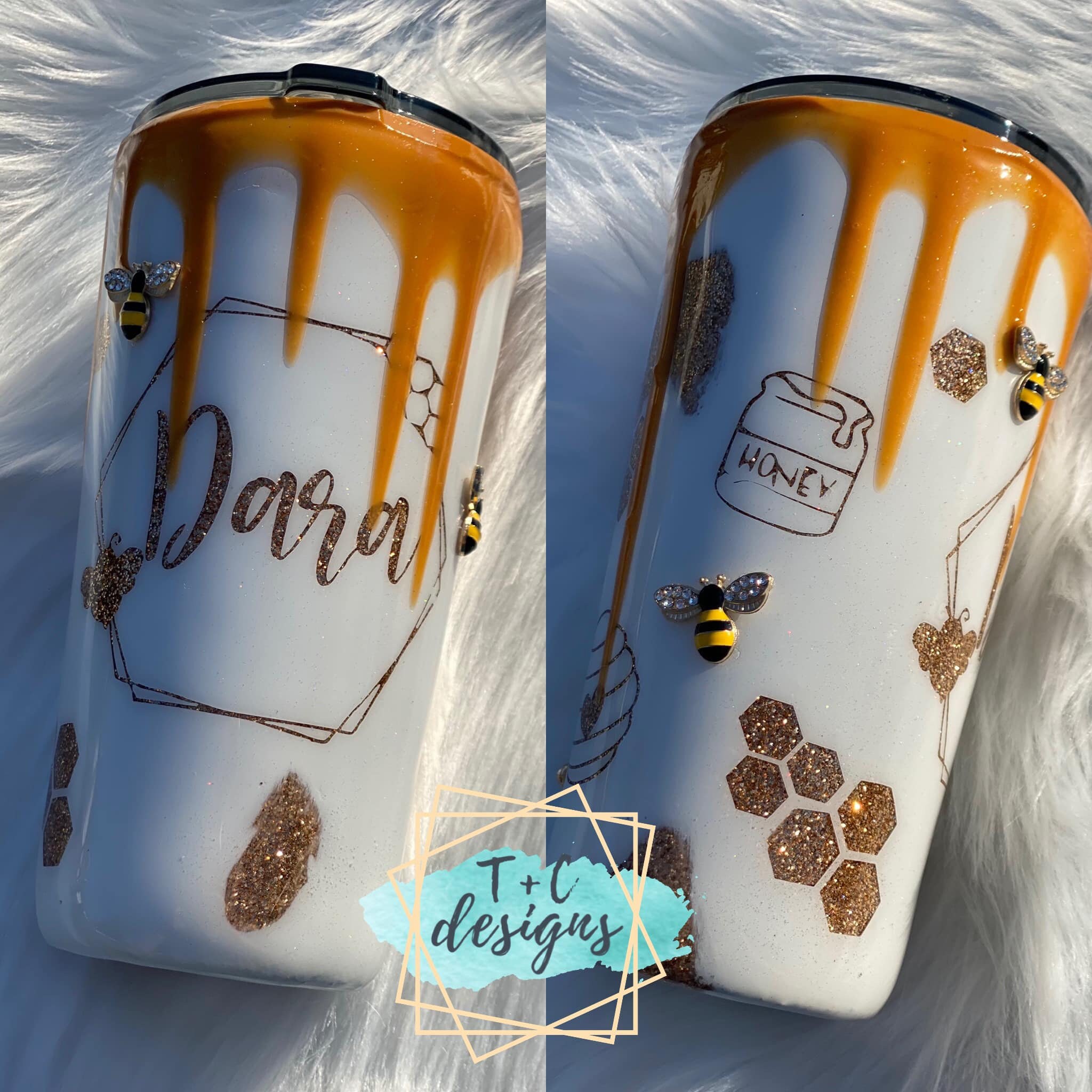 3D Honey Drip Bee Tumbler 3D Charms Bee Hive Glittered Tumbler - Etsy