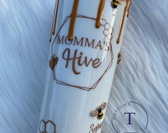 3D Honey Drip Bee Tumbler | 3D Charms | Bee Hive | Glittered Tumbler