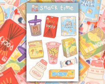 Snack Time Sticker Sheet | Asian Snacks Themed Stickers | Bullet Journal, stationery, crafts, sticker sheets