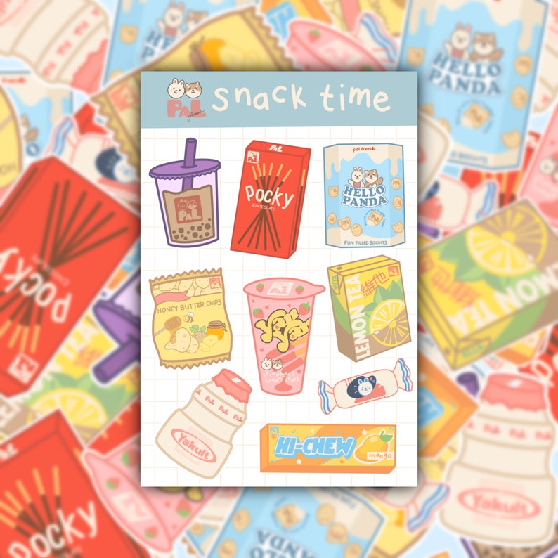 Snack Time Sticker Sheet | Asian Snacks Themed Stickers | Bullet Journal, stationery, crafts, sticker sheets 