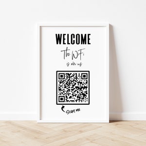 Personalised WiFi Print Sign with QR code for Easy Password sharing with Guests, print or printable Digital Downloads available, Unframed,