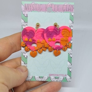 Teeny Crying heart neon flower print/ polymer clay/ tattoo/ alternative