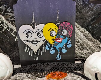 Skeleton/ zombie/ goofy heart earrings/ polymer clay/ crying heart/ trad tattoo/ big earrings / Halloween / horror
