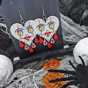 Halloween clown goofy heart earrings/ polymer clay/ crying heart/ trad tattoo/ big earrings/ heart/ Halloween/ horror/ IT the clown
