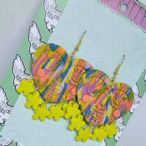Goofy heart neon marbled Earrings/ polymer clay/ retro/ alternative/ Crying heart