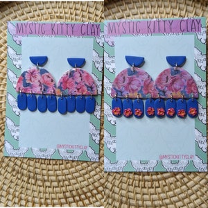 Floral print earrings/ polymer clay/ summer/ dangle/ vintage florals/