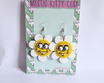 Goofy gal flower earrings/ floral/ crying heart/ daisy/ polymer clay/ petals