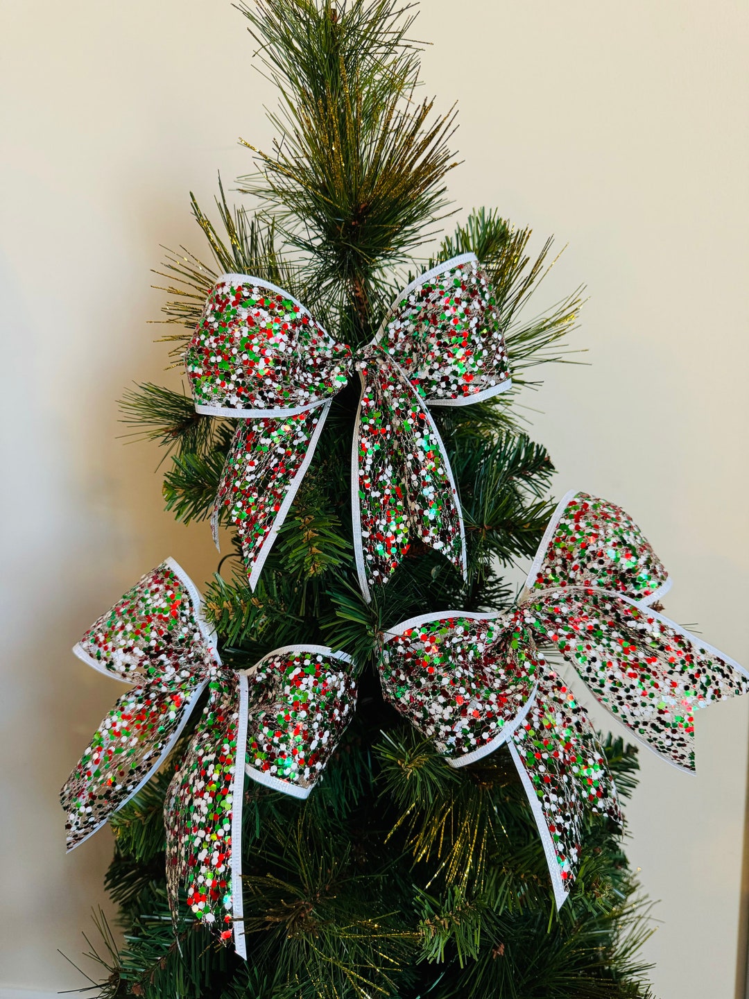 Christmas Tree Bow, Tree Bow, Set of Six Bows, Green Christmas Bow