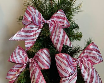 5 Nœuds Sapin De Noël Rouge à Paillettes – Décorations Pour Arbre, Couronnes, Cadeaux – Taille Mélangée (1 Grand + 4 Petits)
