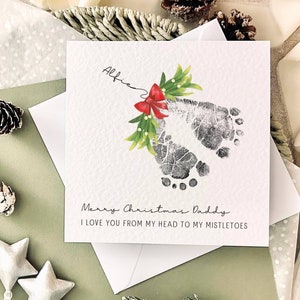 Voetafdruk maretak en naam kerstkaart voor papa - gepersonaliseerde wenskaart voor papa - cadeau voor opa van baby, aandenken 1e kerstvader