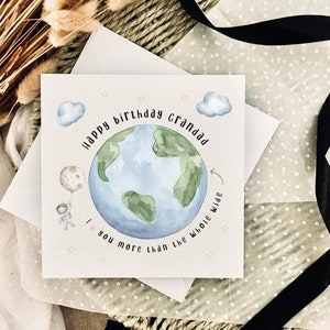 Carte de voeux de joyeux anniversaire grand-père - Je t'aime plus que le monde entier, carte personnalisée pour grand-père, de petite-fille ou petit-fils