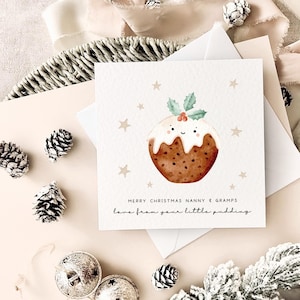 Kerstkaart voor grootouders - voor oppas of opa van kleinkinderen, gepersonaliseerde kleine pudding, kaart van baby, kaart van kleinkinderen