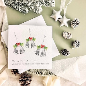 Biglietto di auguri di Natale con impronta di vischio e nome per papà / Biglietto di auguri personalizzato per papà, regalo per il nonno da neonato, primo ricordo di Natale per papà