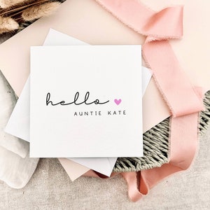 Tarjeta de "Hola Tía": Anuncio personalizado de nacimiento, recuerdo sorpresa de embarazo para hermana, tarjeta de cumpleaños para ella de parte de su sobrino/sobrina.