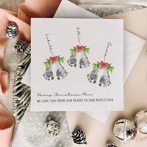 Biglietto di Natale con impronta di vischio e nome per la mamma / Personalizzato per la mamma, regalo per la nonna tata, ricordo del primo Natale della mamma / Personalizzabile per qualsiasi ruolo